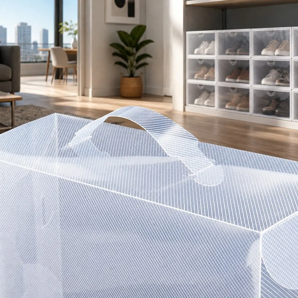 Shoe Storage Box Clear Foldable Stackable Organizer 28 x 18 x 10 cm