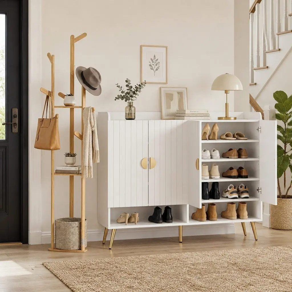 Shoe Rack Cabinet and Clothes Rack Set