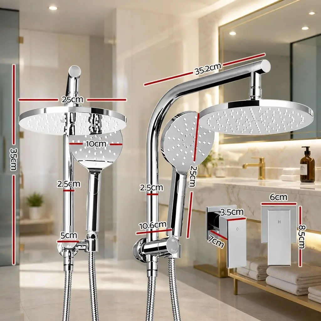 9 Inch Round Rainfall Shower Head Set Handheld Chrome Twin Tap Bathroom Mixer