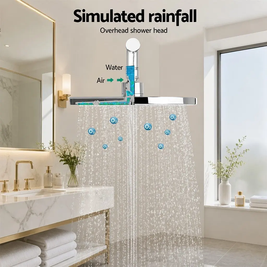 9 Inch Round Rainfall Shower Head Set Handheld Chrome Twin Tap Bathroom Mixer