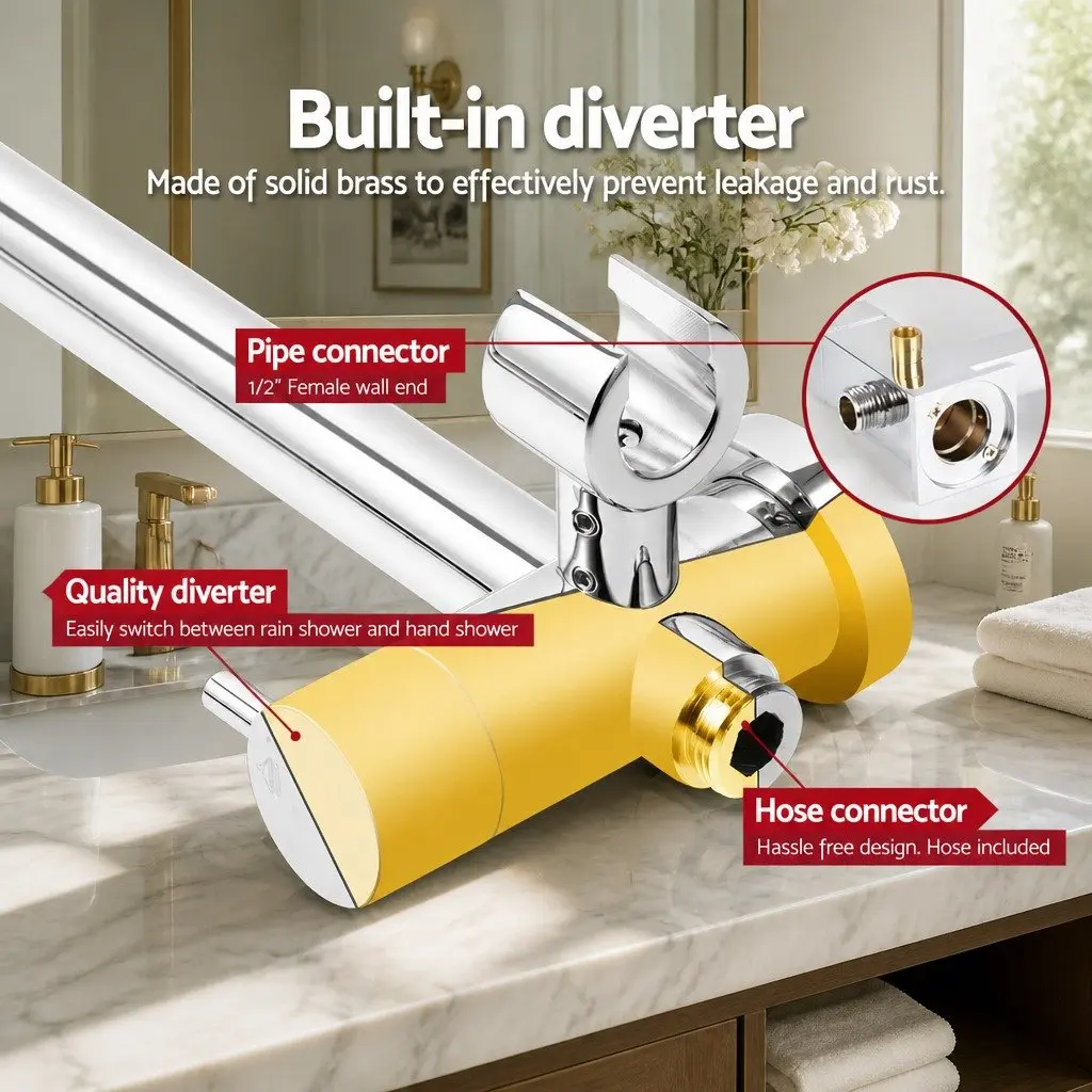 9 Inch Round Rainfall Shower Head Set Handheld Chrome Twin Tap Bathroom Mixer