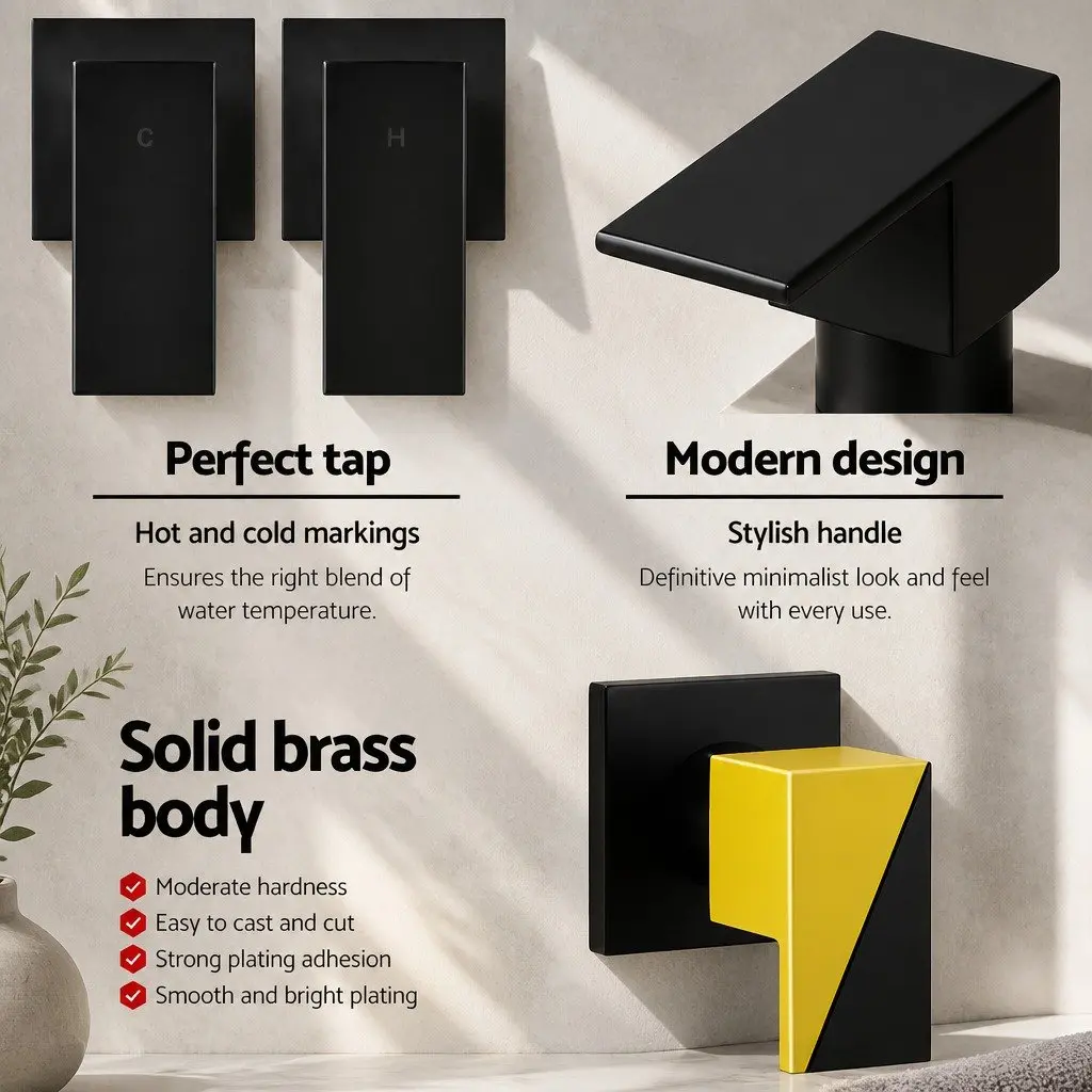 Shower Twins Tap Wall Bath Taps Matte Black Hot Cold Basin Bathroom Mixer Brass
