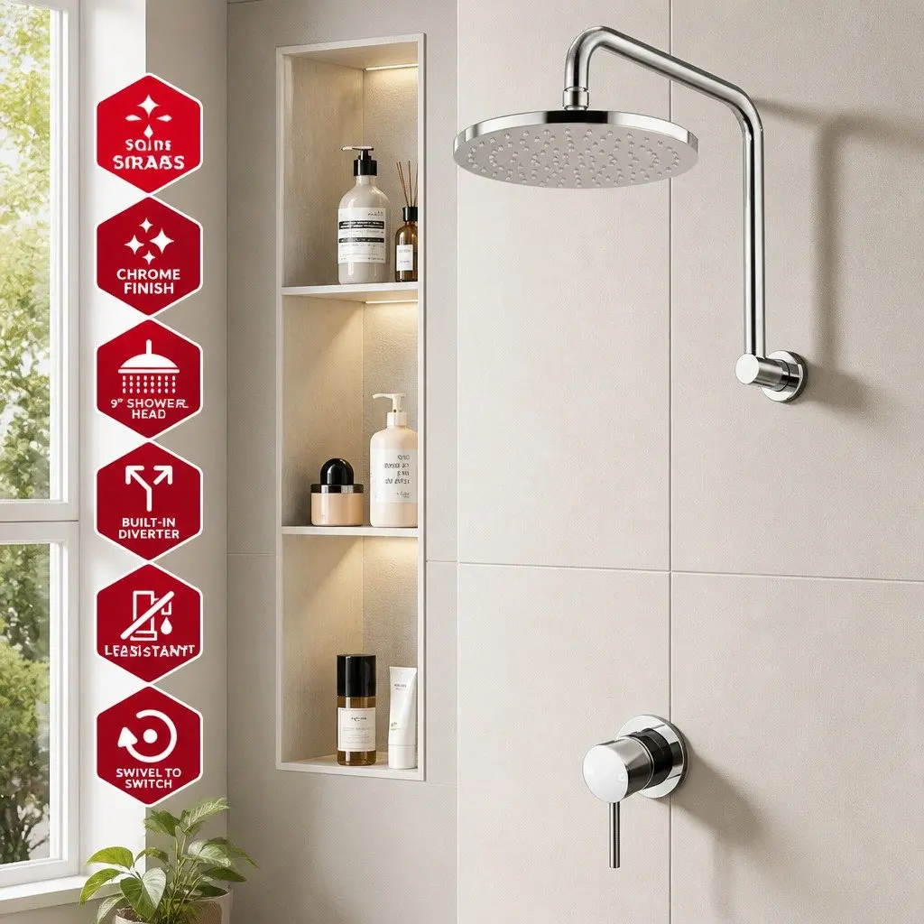 8" Rainfall Shower Head and Wall Mixer Taps