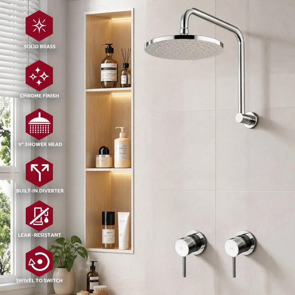 9 Inch Overhead Rain Shower Head with Handheld Option