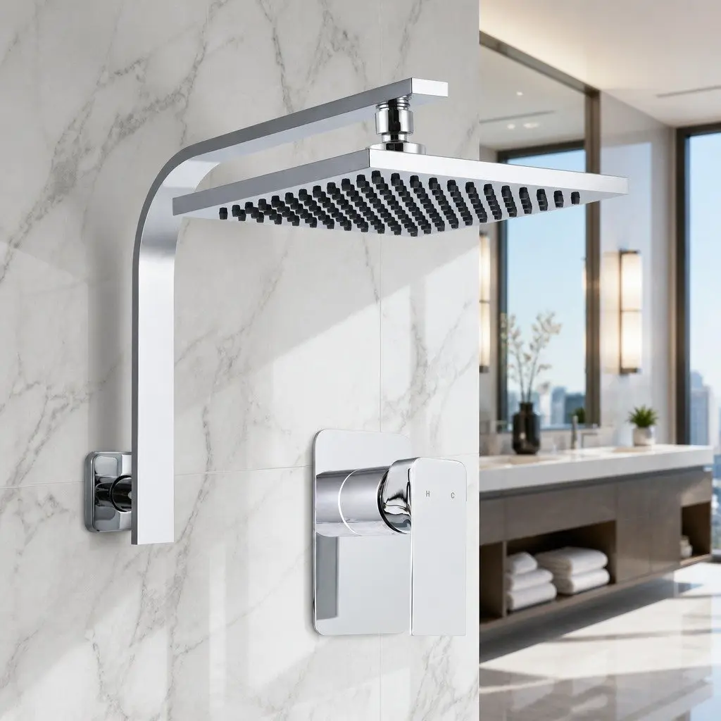 8 Inch Chrome Rain Shower Head and Mixer Tap Set