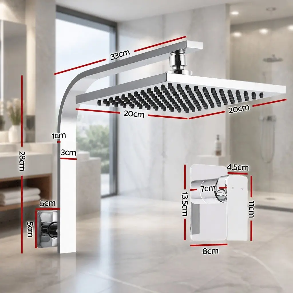 8 Inch Chrome Rain Shower Head and Mixer Tap Set