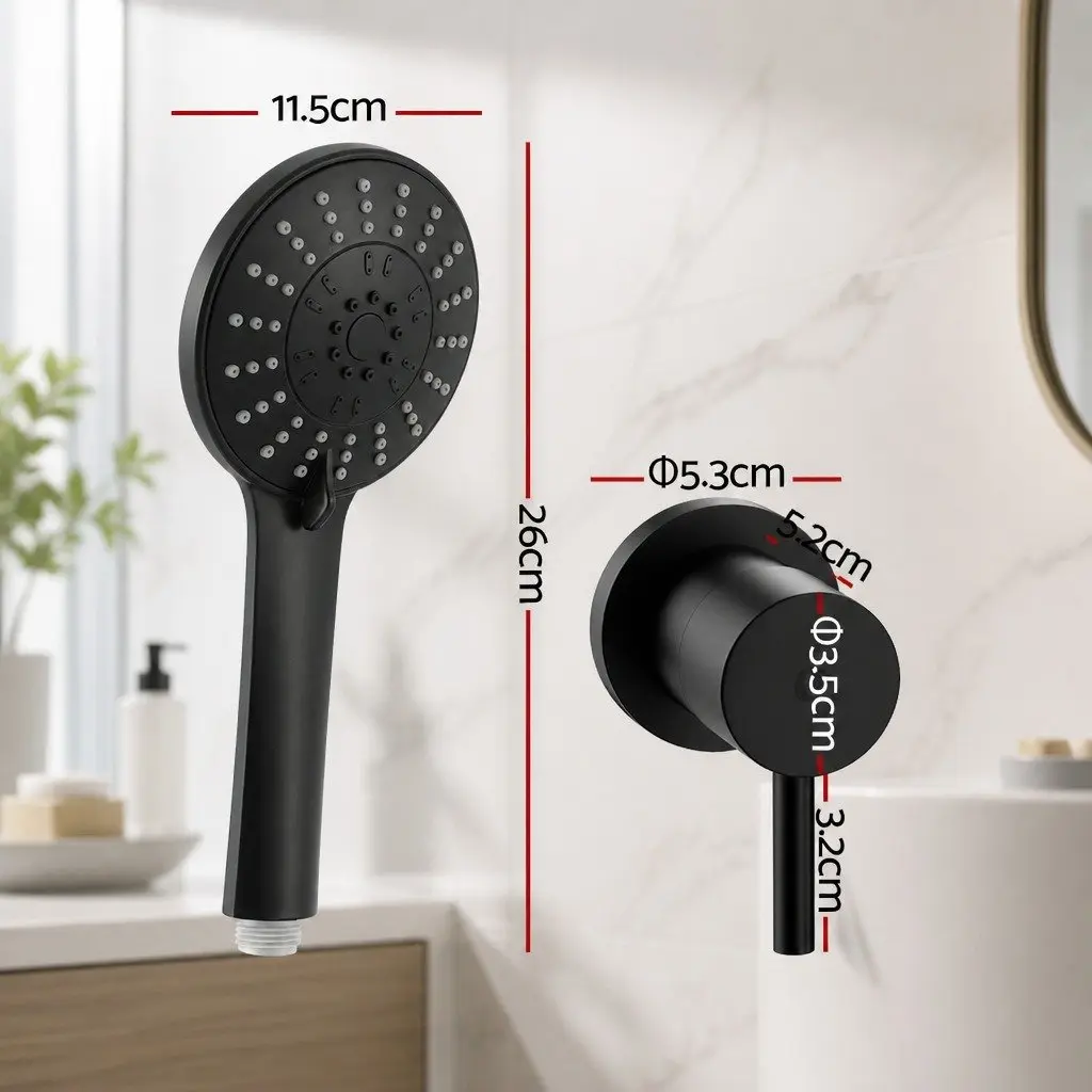 Handheld Shower Head 4.5" Round Black Matte Wall Mount Twin Swivel Bathroom Tap