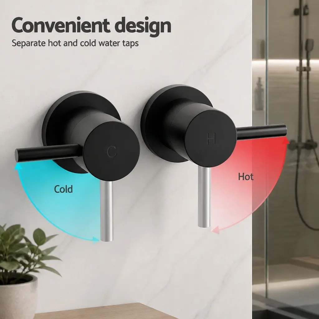 Handheld Shower Head 4.5" Round Black Matte Wall Mount Twin Swivel Bathroom Tap