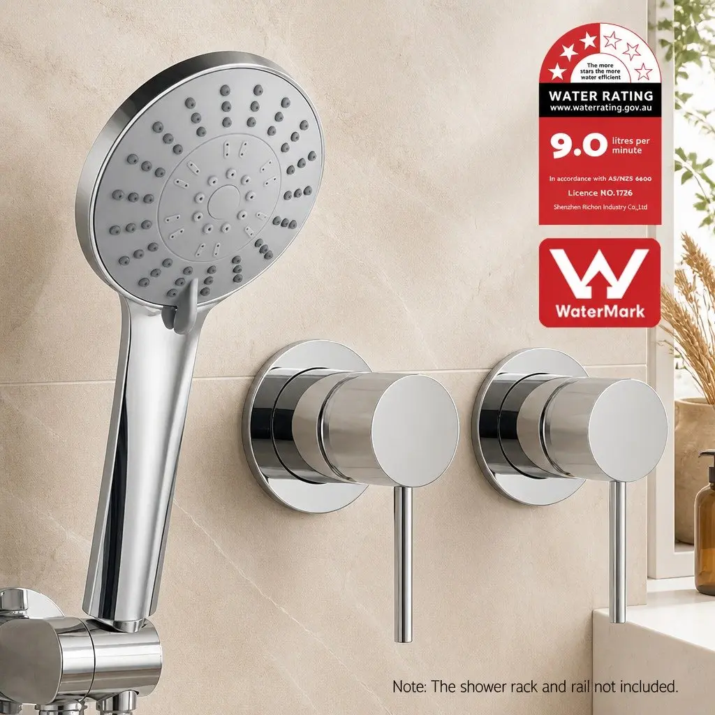 Handheld Shower Head 4.5" Round Silver Chrome Wall Mounted Twin Swivel Bathroom