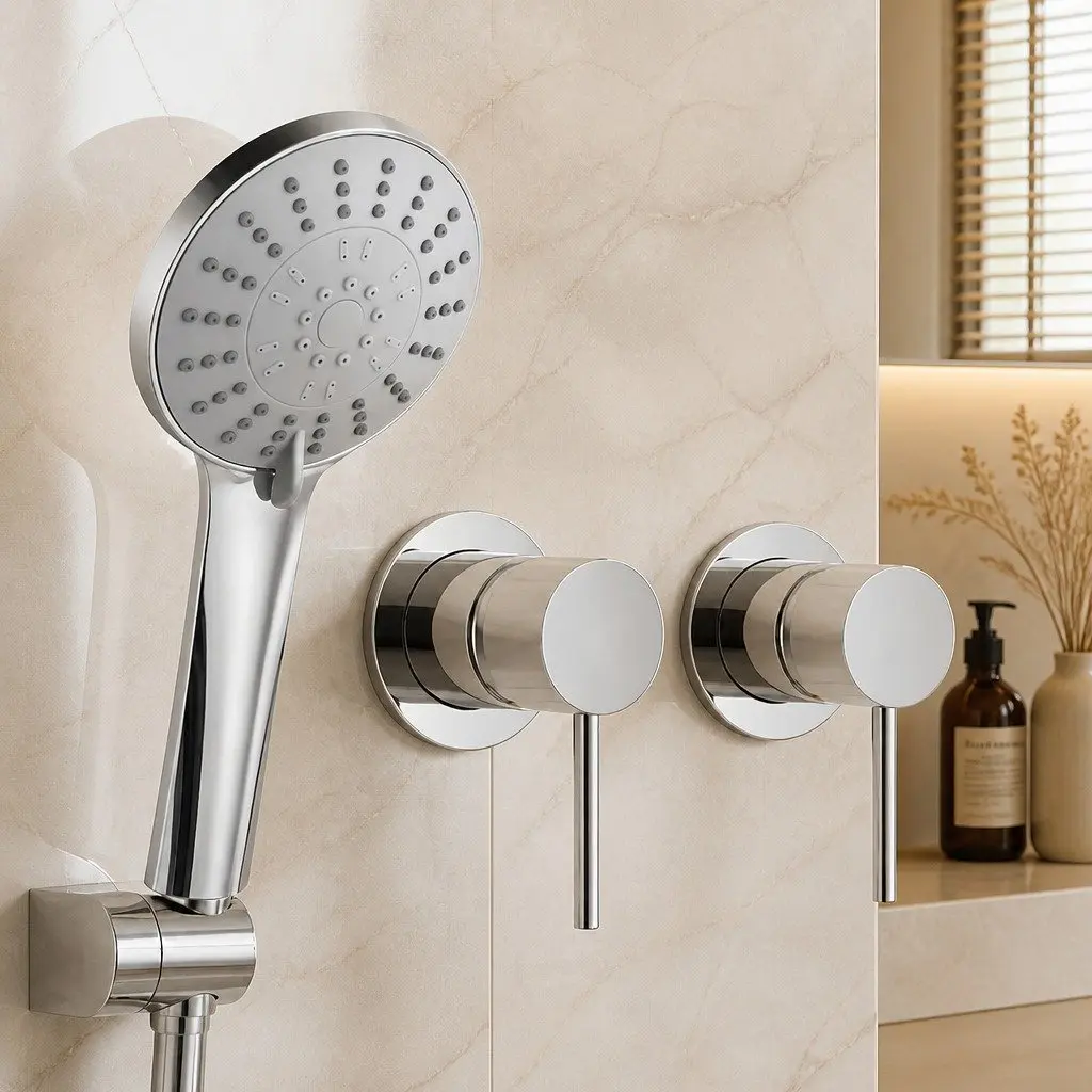 Handheld Shower Head 4.5" Round Silver Chrome Wall Mounted Twin Swivel Bathroom