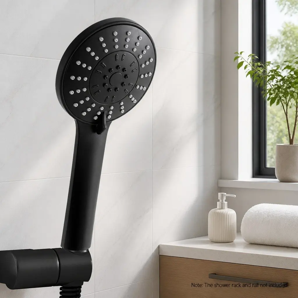 Handheld Shower Head 4.5 Inch 5 Spray Modes High Pressure Black Round Bathroom