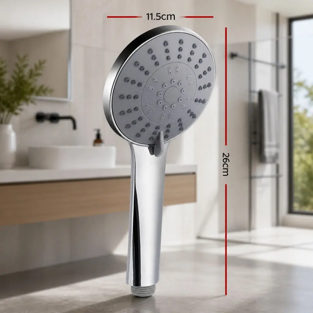 Handheld Shower Head 4.5" High Pressure 5 Spray Modes Round Chrome Bathroom