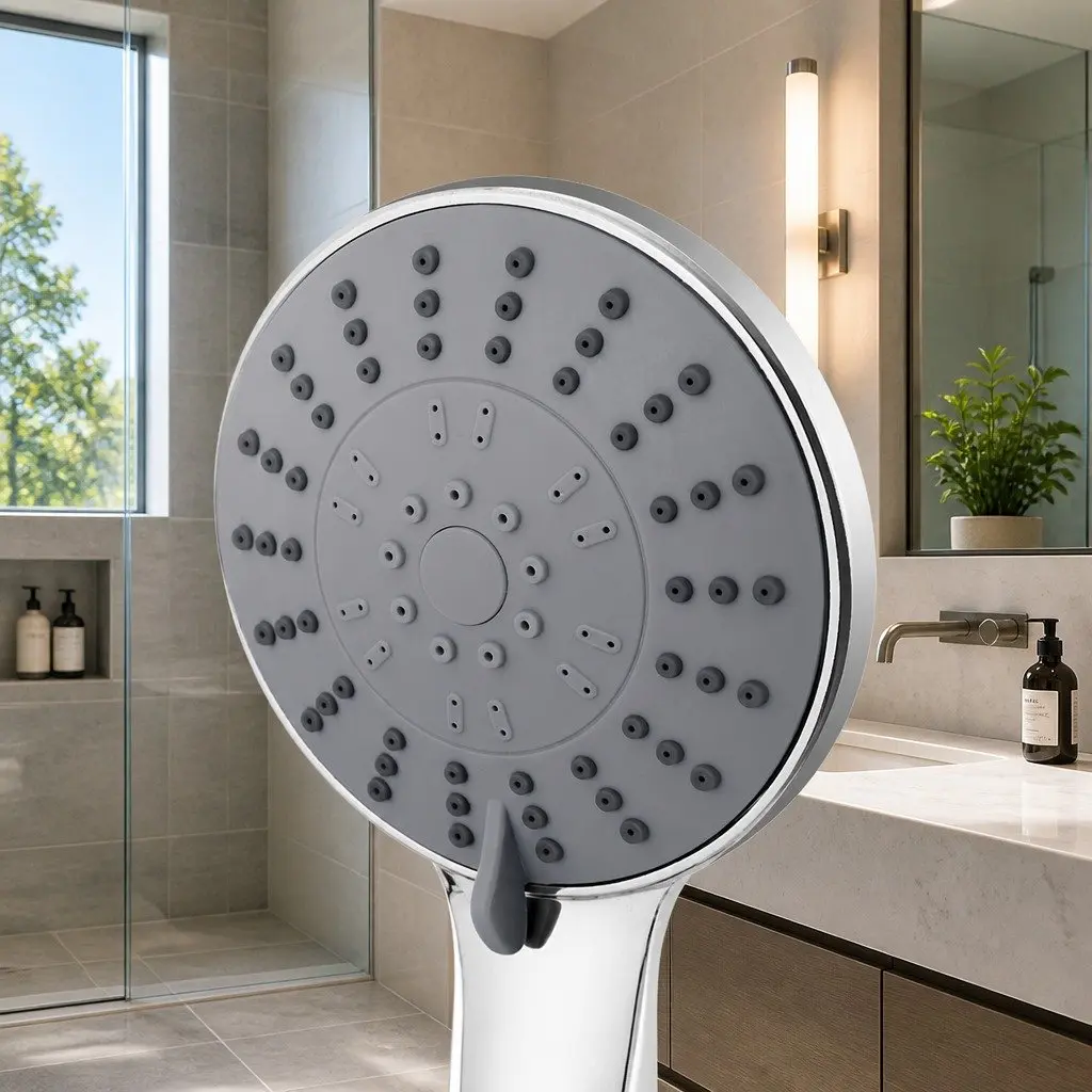 Handheld Shower Head 4.5" High Pressure 5 Spray Modes Round Chrome Bathroom