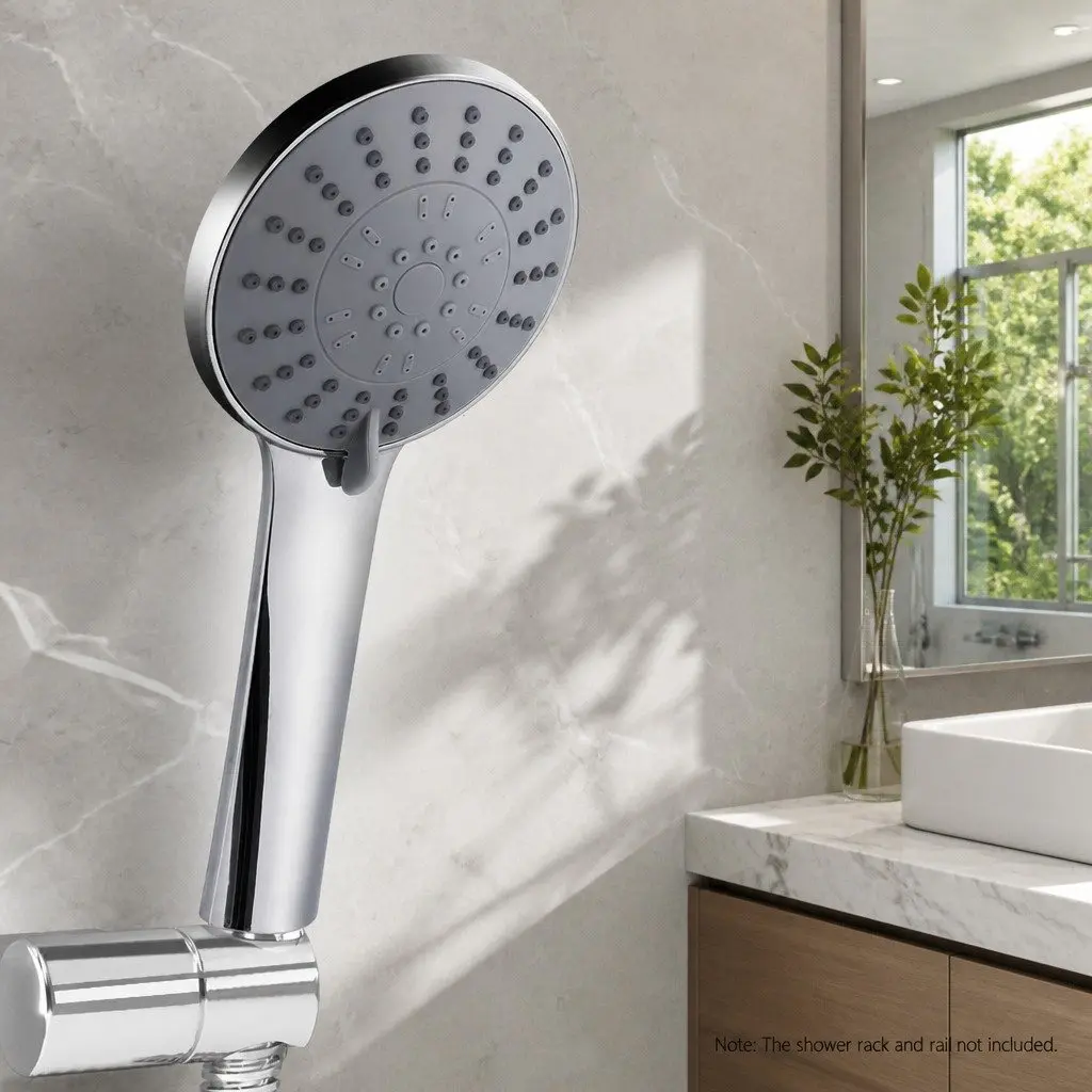 Handheld Shower Head 4.5" High Pressure 5 Spray Modes Round Chrome Bathroom