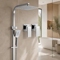 10" Rain Shower Head Set Handheld Dual Tap Chrome Square Fixed Overhead Spray