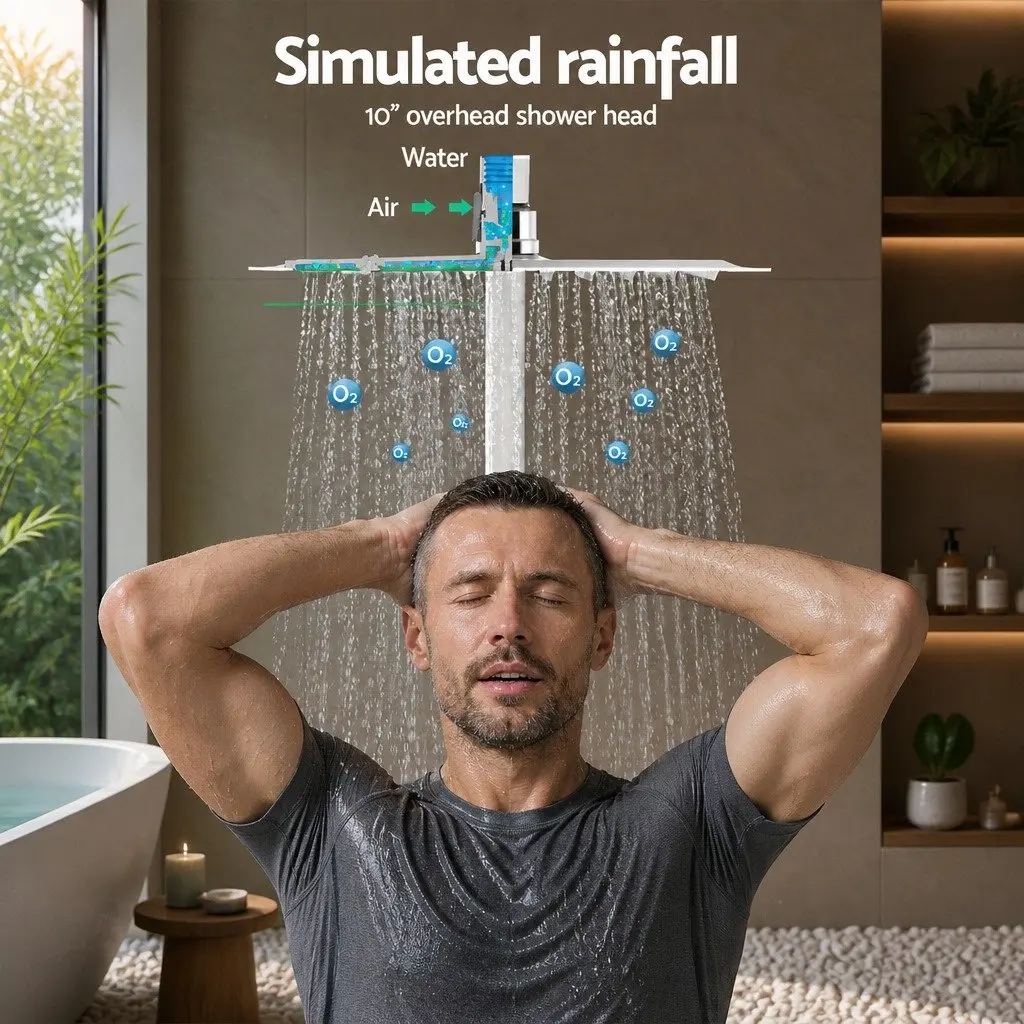 Shower Head Set 10'' Fixed Overhead Handheld 3-Spray Chrome High Pressure