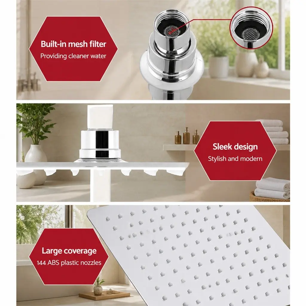 Shower Head Set 10'' Fixed Overhead Handheld 3-Spray Chrome High Pressure