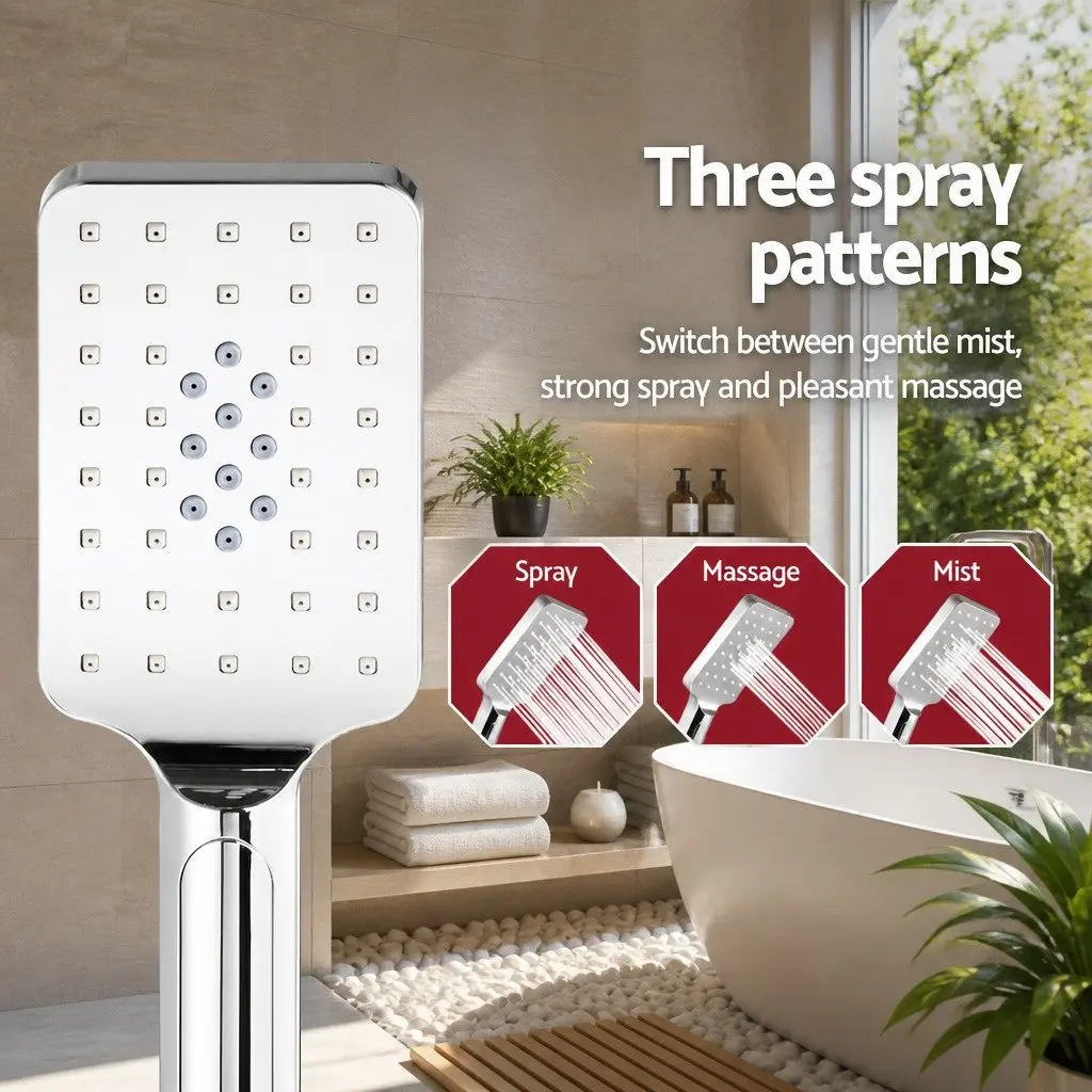 Shower Head Set 10'' Fixed Overhead Handheld 3-Spray Chrome High Pressure