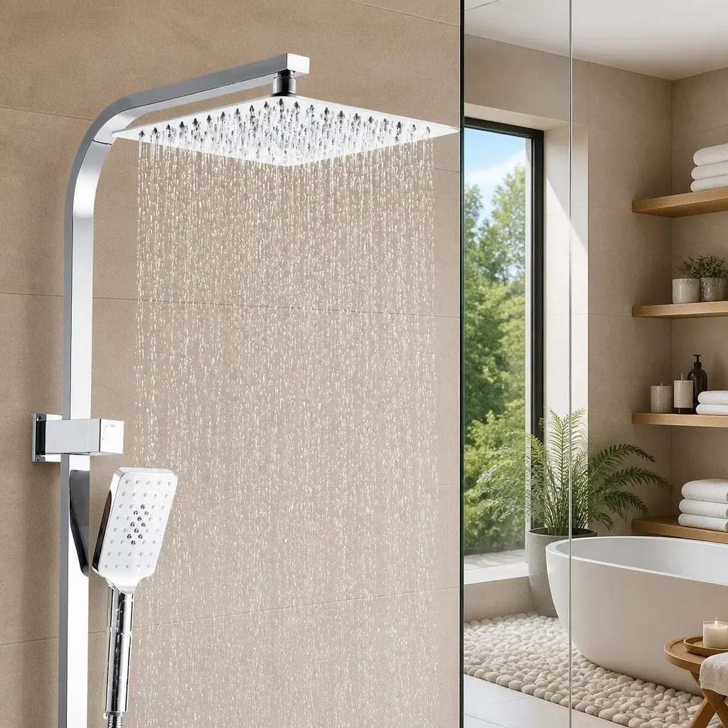 Shower Head Set 10'' Fixed Overhead Handheld 3-Spray Chrome High Pressure