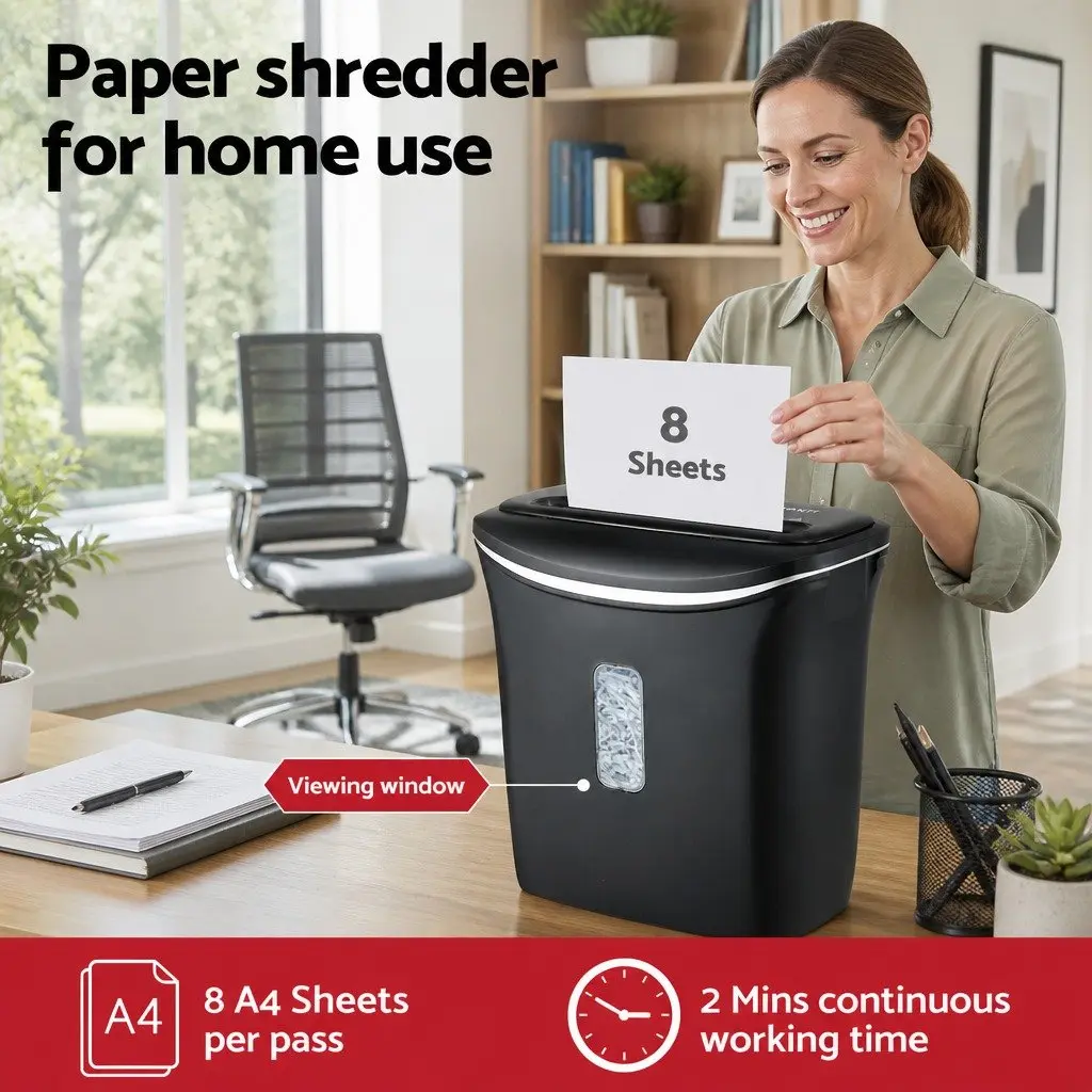 Cross-Cut Paper Shredder 8-Sheet 12L Bin Black Home Office Credit Card Shredder