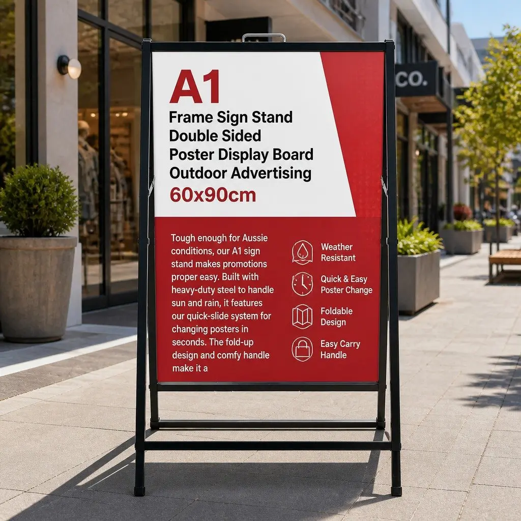 A1 Frame Sign Stand Double Sided Outdoor Advertising Display Board Black 60cm W x 62cm D x 96cm H