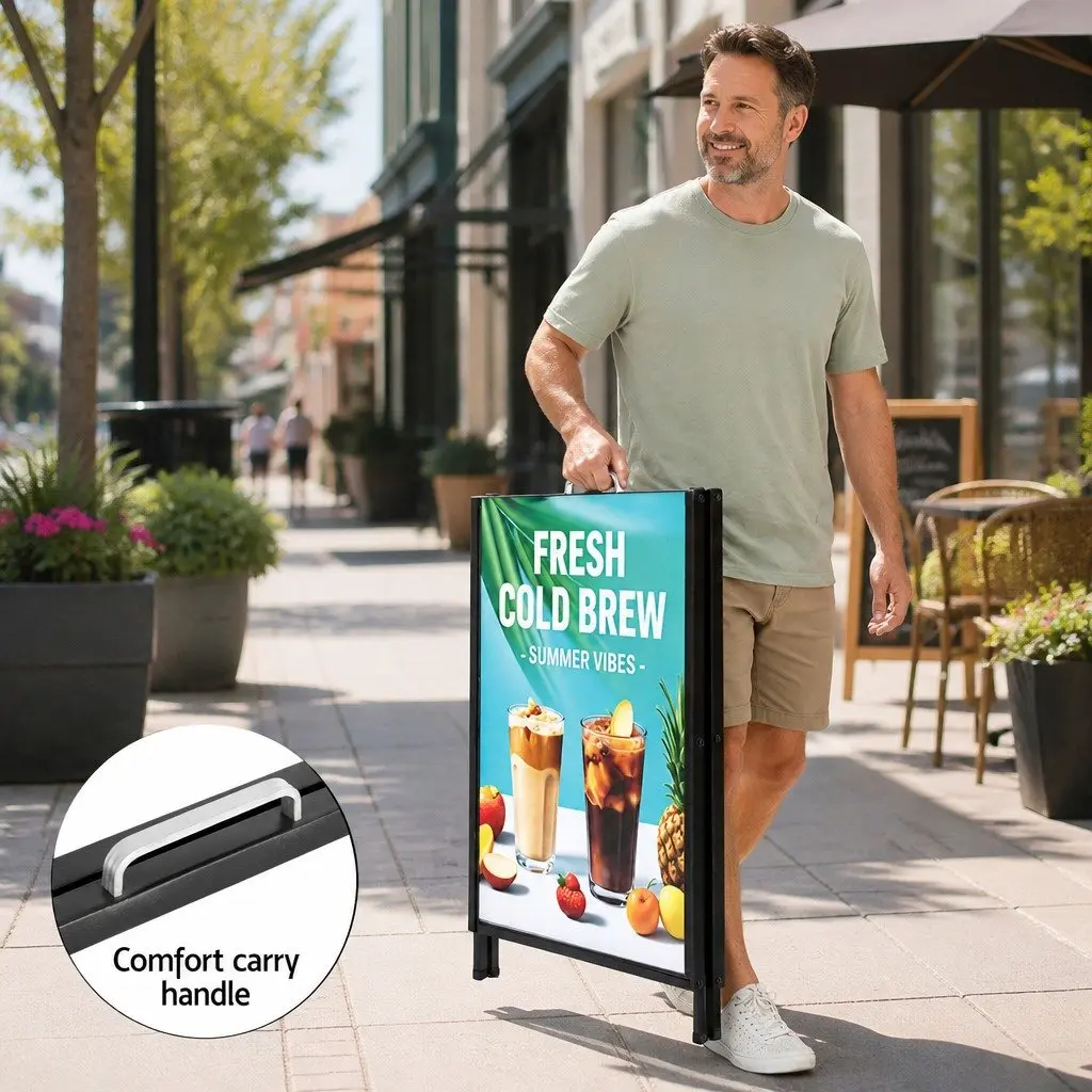 A1 Frame Sign Stand Double Sided Outdoor Advertising Display Board Black 60cm W x 62cm D x 96cm H