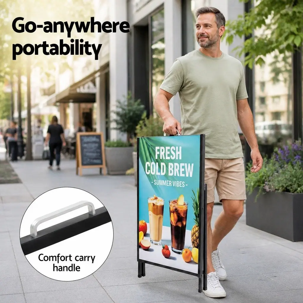 A1 Frame Sign Stand Outdoor Advertising Single Sided Black 60cm x 43cm x 96cm