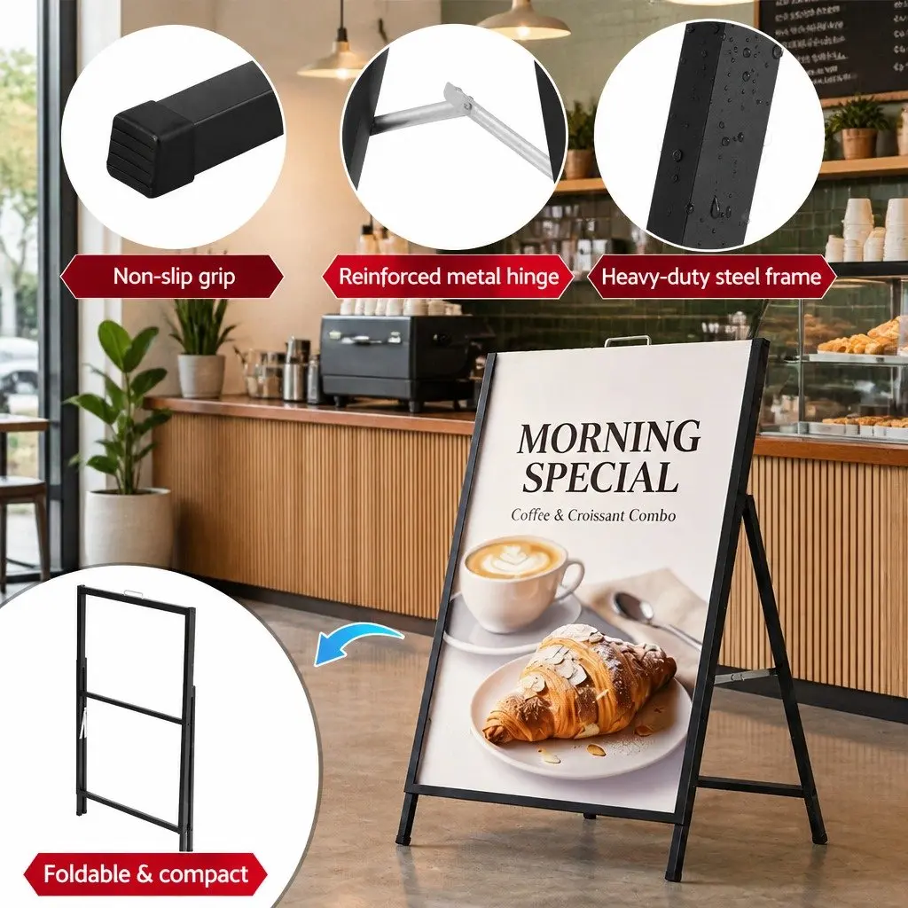 A1 Frame Sign Stand Outdoor Advertising Single Sided Black 60cm x 43cm x 96cm