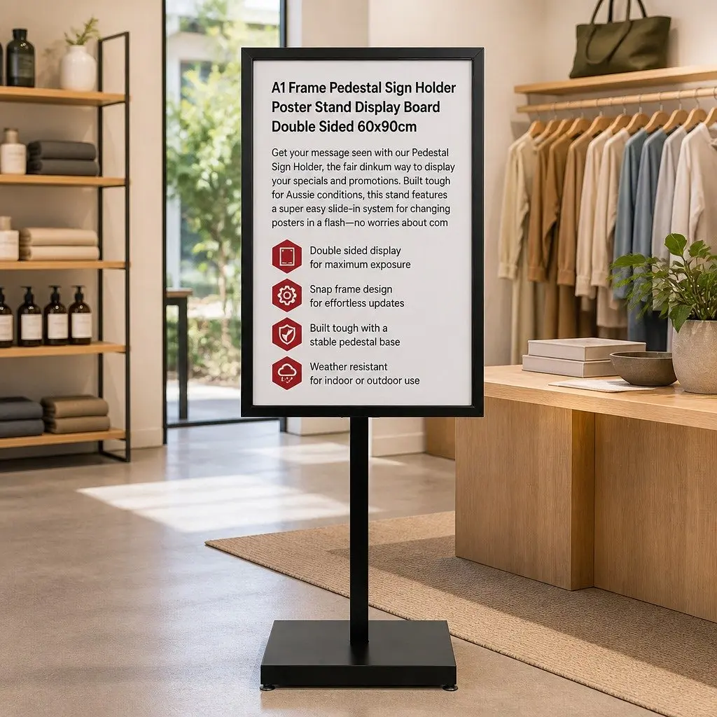 Pedestal Sign Holder Double Sided Display Stand 65cm x 90cm x 166cm Black