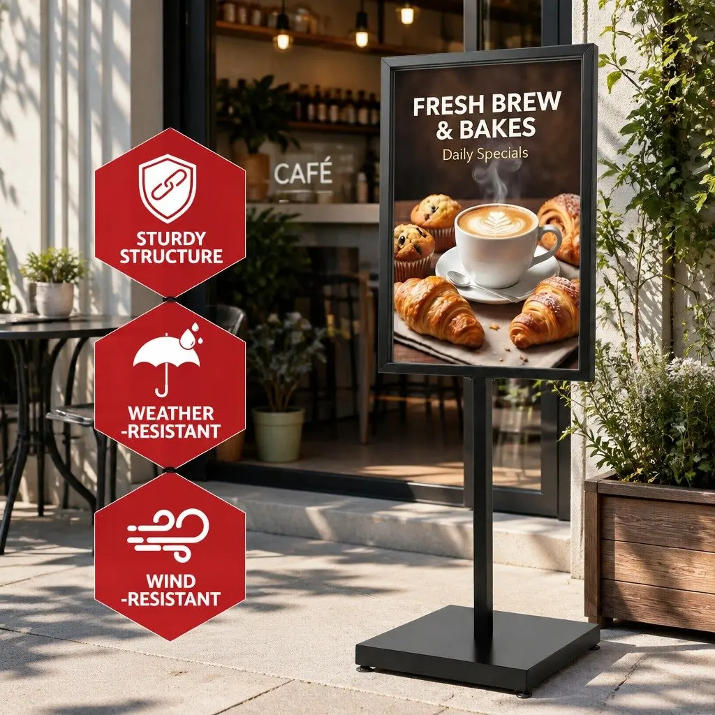 Pedestal Sign Holder Double Sided Display Stand 65cm x 90cm x 166cm Black