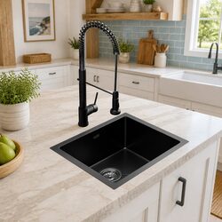 Stainless Steel Kitchen Sink 51x45cm Single Bowl Black with Pull Out Mixer Tap