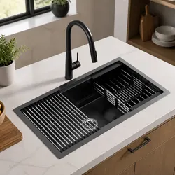 Kitchen Sink Single Bowl 70x45CM Stainless Steel Pull Out Mixer Tap Black Basin