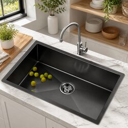 Kitchen Sink 70x45cm Stainless Steel Single Bowl Black Nano Coated Waste