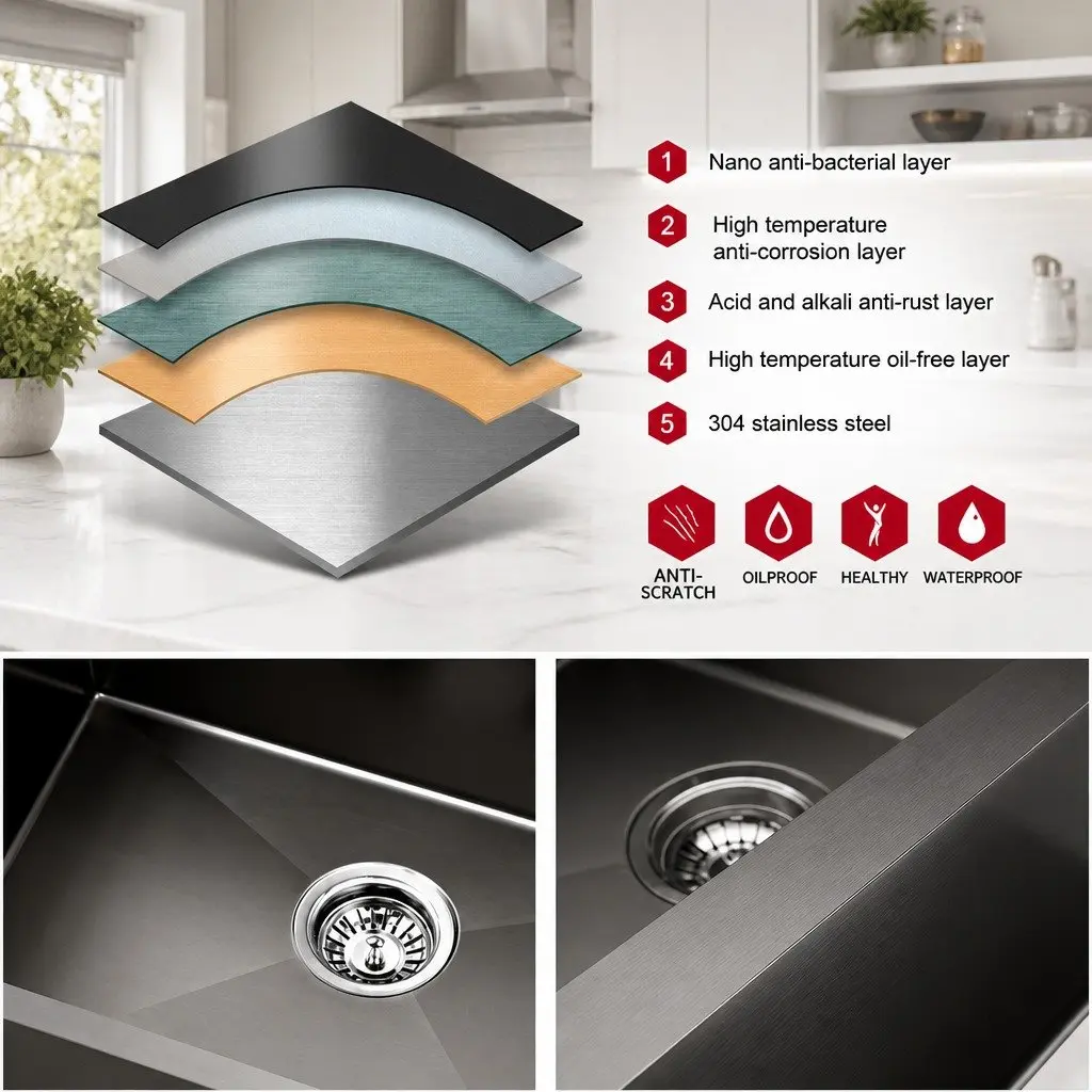 Stainless Steel Kitchen Sink 75x45cm in Black