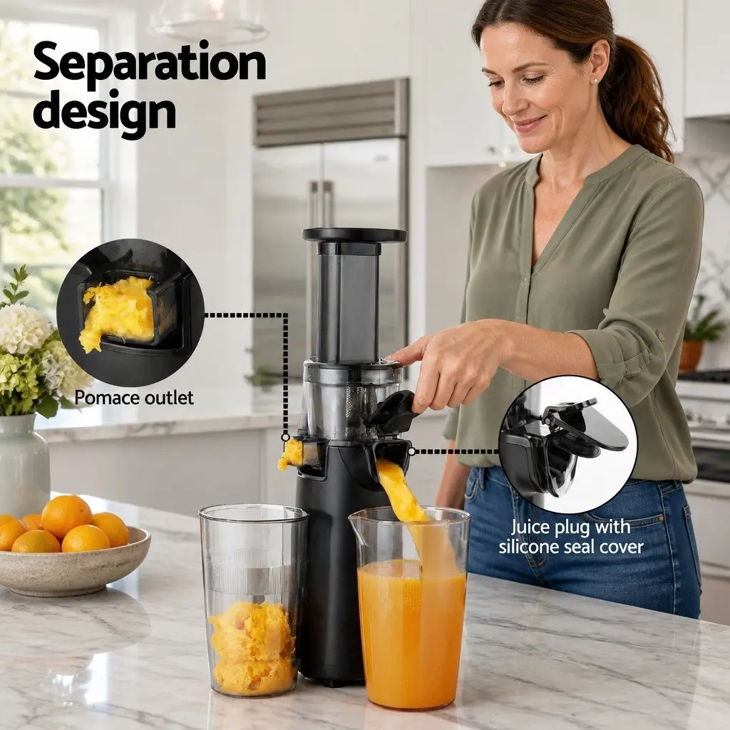 Cold Press Slow Juicer Fruit Juice Extractor 130W Masticating Auger Black