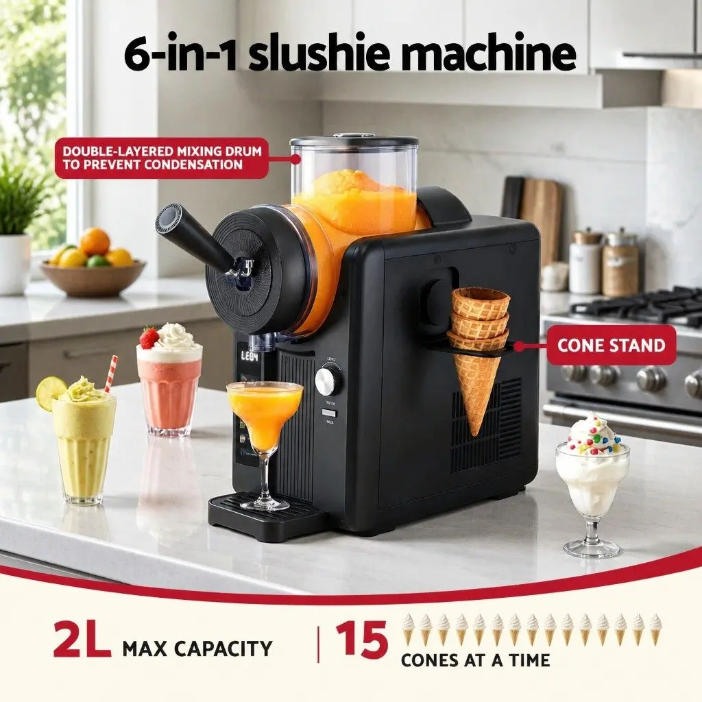 Slushie Machine Ice Cream Maker 2L Black for Frozen Smoothies Milkshakes