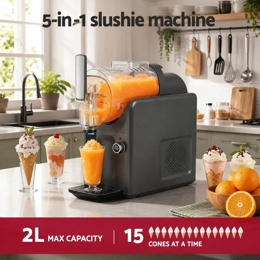 Ice Cream Maker Slushie Machine 2L Grey Soft Serve Home Appliance for Frozen Drinks