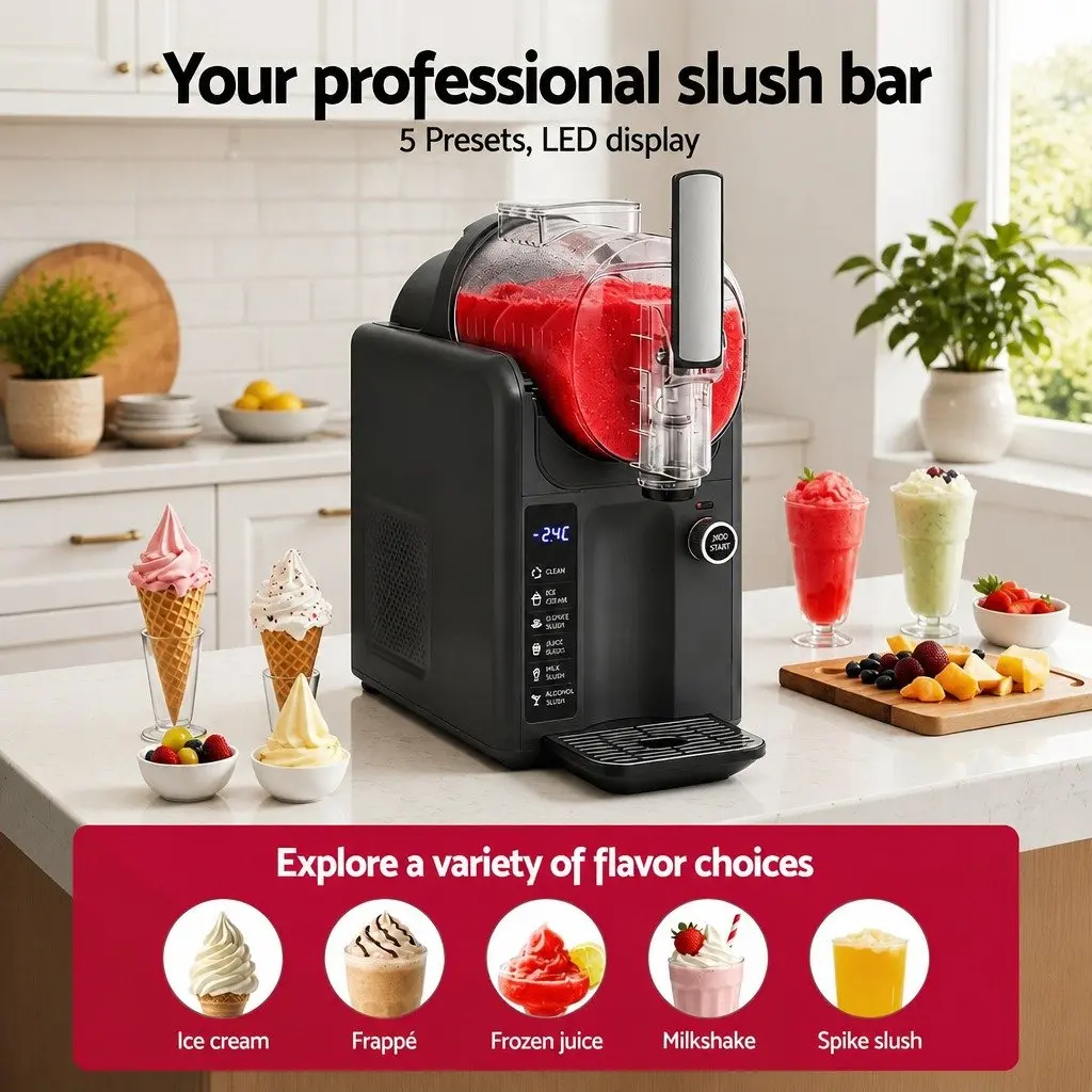 Ice Cream Maker Slushie Machine 2L Grey Soft Serve Home Appliance for Frozen Drinks