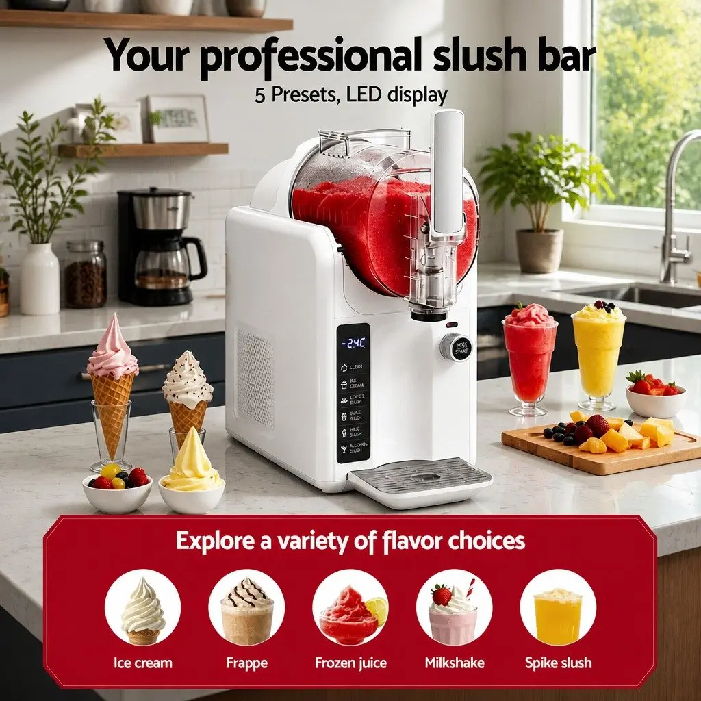 5in1 Slushie Machine Ice Cream Maker 2L White Frozen Dessert Maker