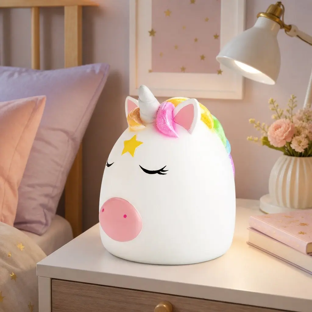 Unicorn Table Lamp Kids Bedroom Night Light Soft Warm LED Cosy Decorative