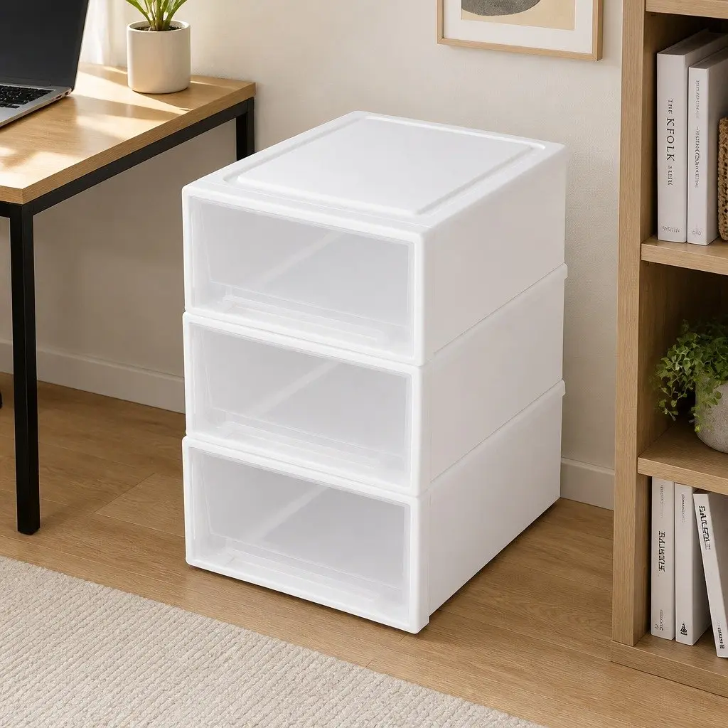 Storage Drawers Large Stackable Containers 3PK Transparent Home Organiser Bedroom Bathroom