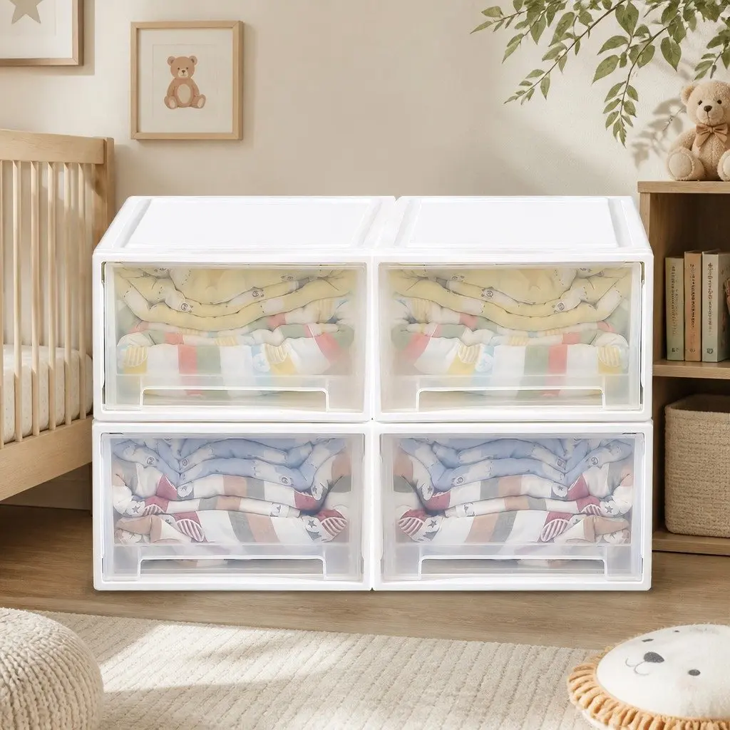 Storage Drawers Large Stackable Containers 3PK Transparent Home Organiser Bedroom Bathroom