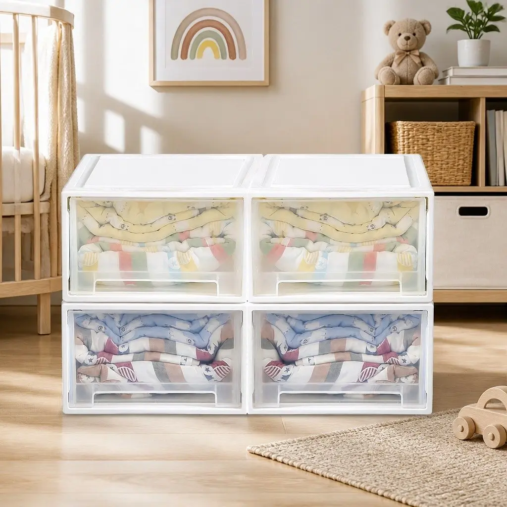 Storage Drawers Large Stackable Containers 3PK Transparent Home Organiser Bedroom Bathroom