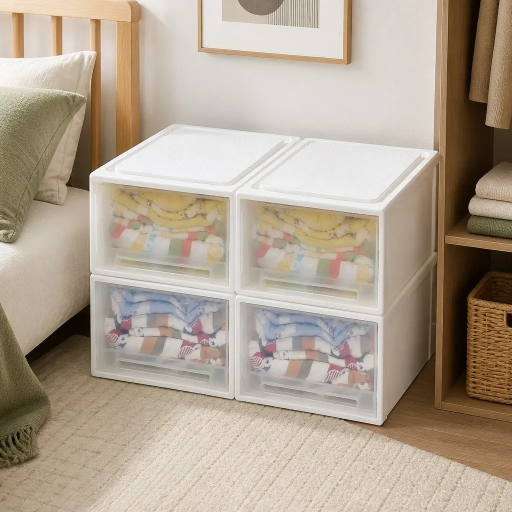 Storage Drawers Stackable Organiser 4 Pack Large Capacity White