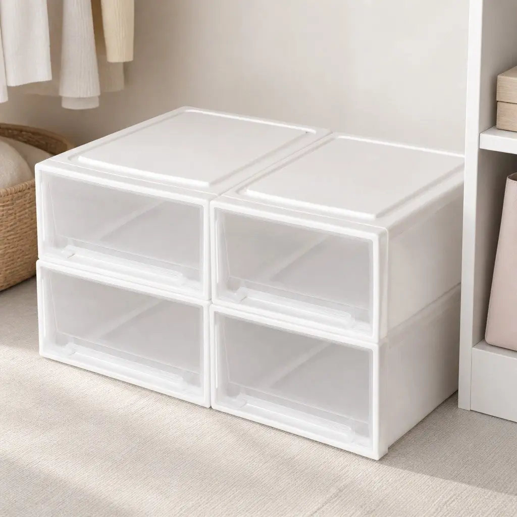 Storage Drawers Stackable Organiser 4 Pack Large Capacity White