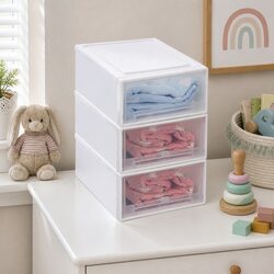 Plastic Storage Box Stackable Containers Medium 3 Pack Transparent Drawer