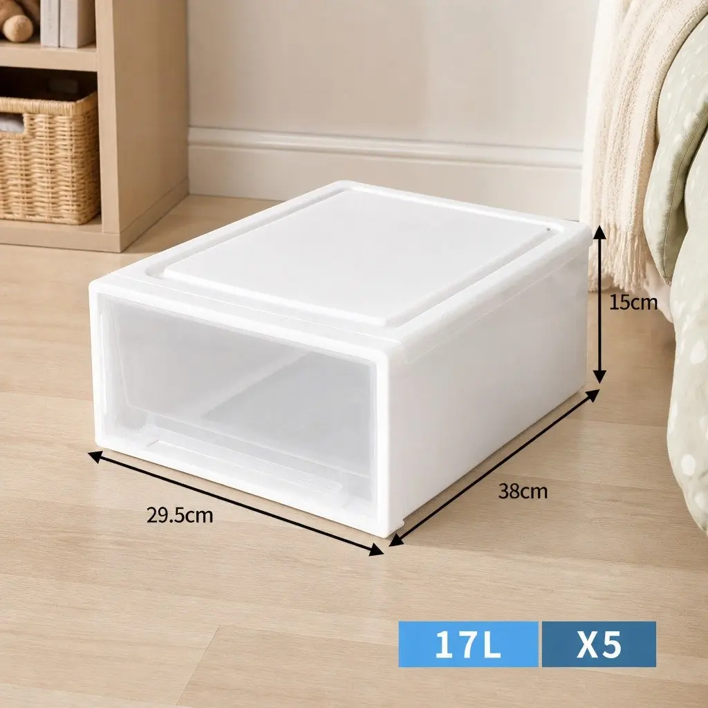 Large Storage Box Stackable Containers 5 Pack Kids Bedroom Playroom Organiser