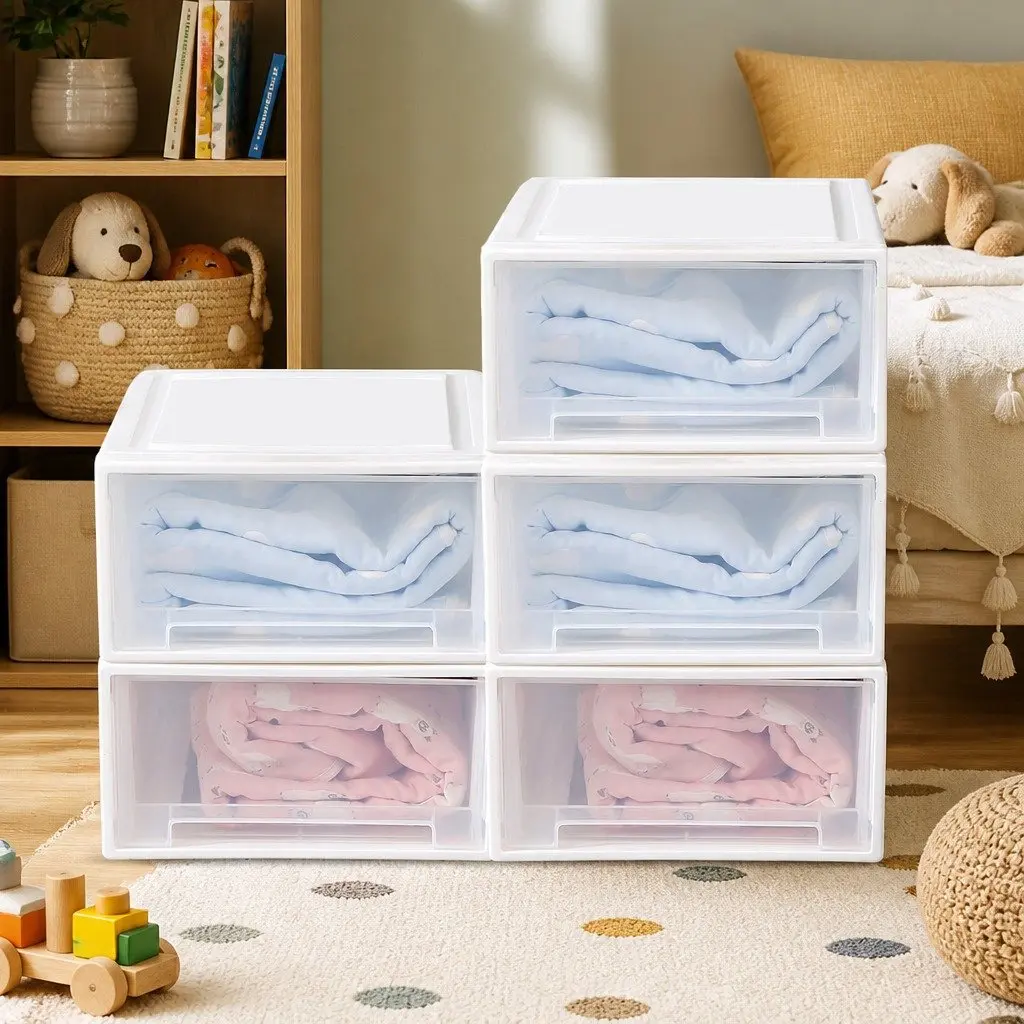 Large Storage Box Stackable Containers 5 Pack Kids Bedroom Playroom Organiser