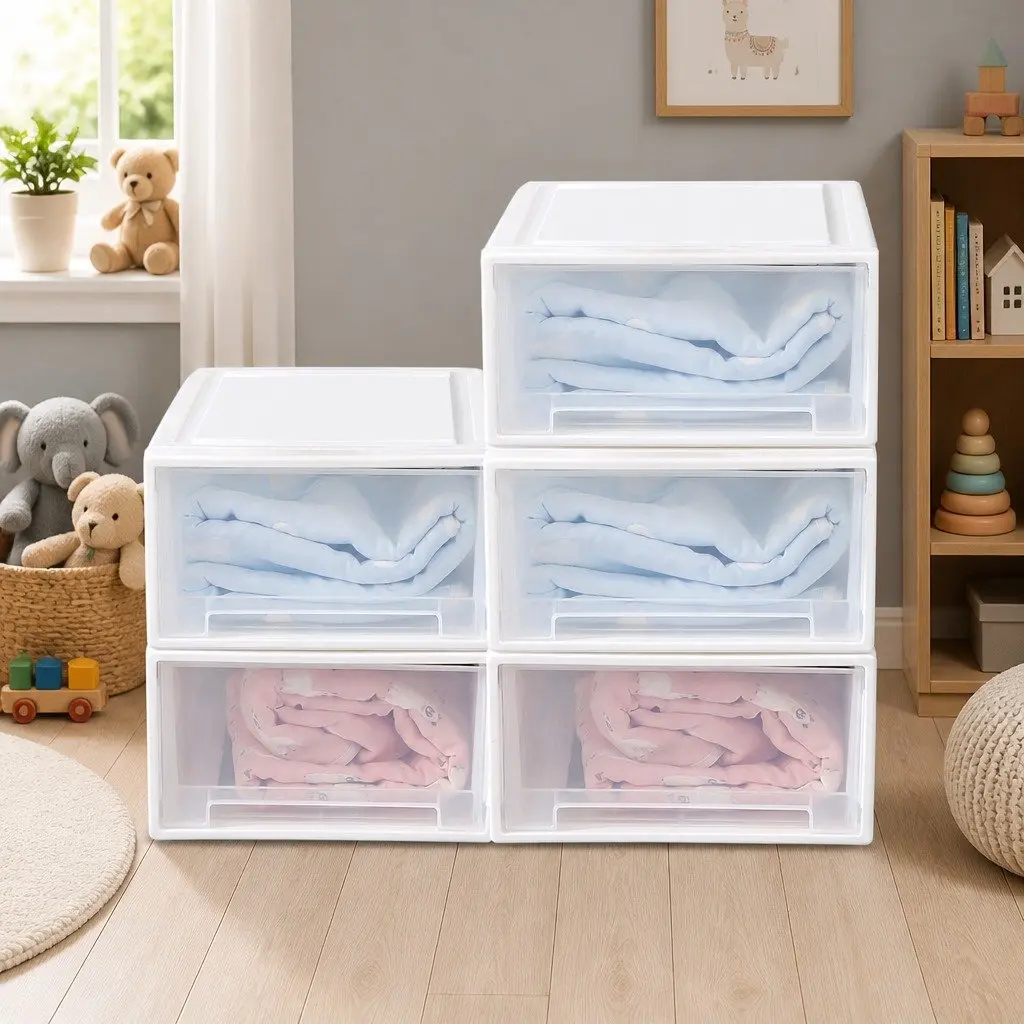 Large Storage Box Stackable Containers 5 Pack Kids Bedroom Playroom Organiser