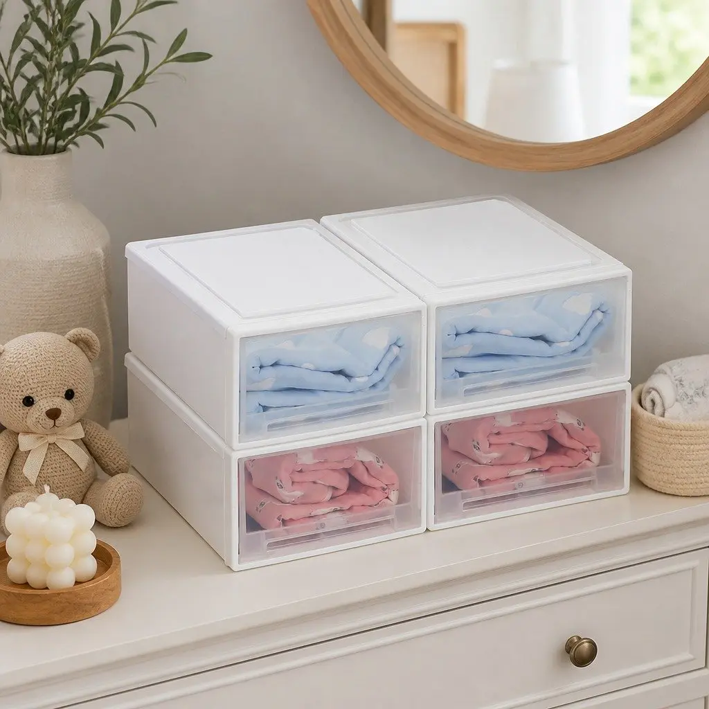Small Storage Drawers Stackable Containers 25cm x 34cm x 12cm Transparent